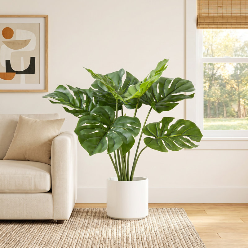 21 " H Faux Monstera Deliciosa Plant in Cement Pot, 1
