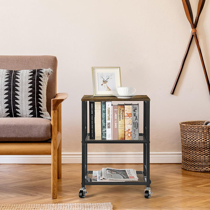 Petite table de bout carrée industrielle avec table de bout et tablette de rangement pour petits espaces