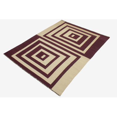 Tapis beige / mauve en laine tissé à la main 6 pi 4 po x 9 pi 9 po Cedorah