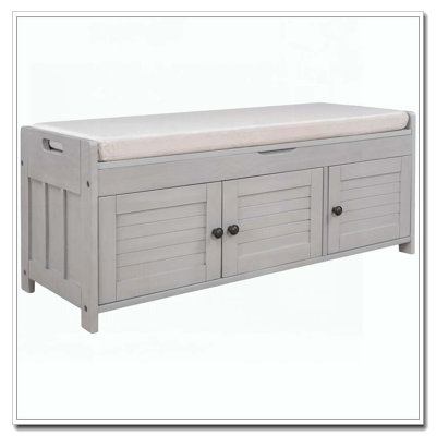 Banc de rangement en bois avec 3 portes en forme de volet
