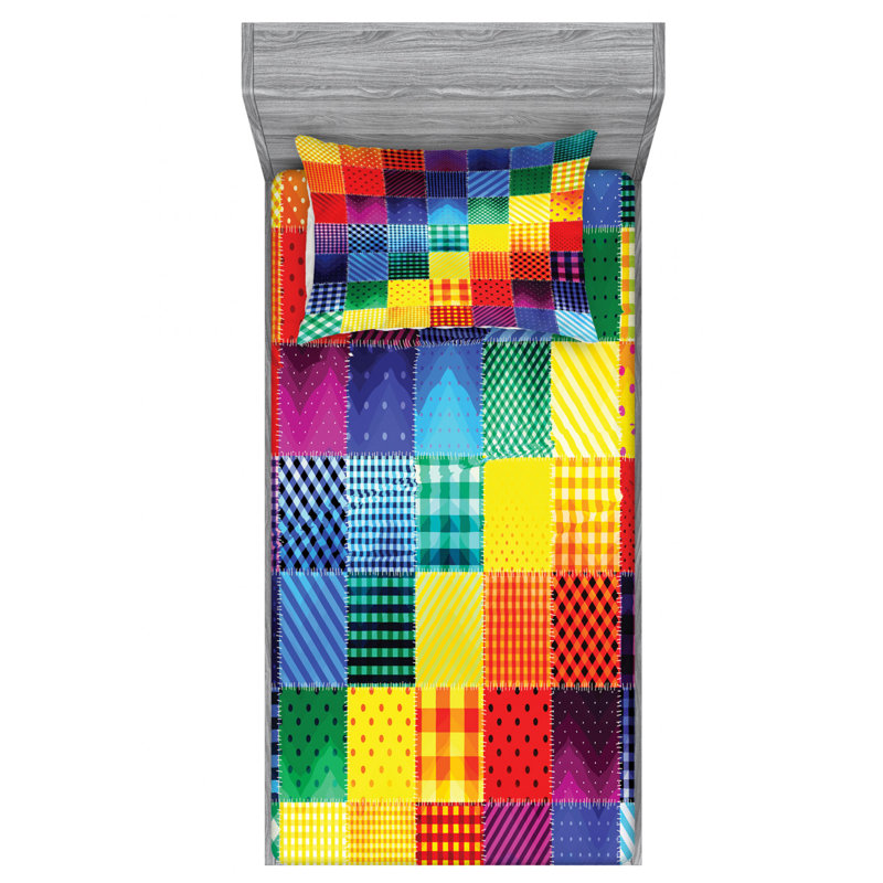 Microfiber Patchwork Sheet Set, Twin Sheet Set with Fitted Sheet