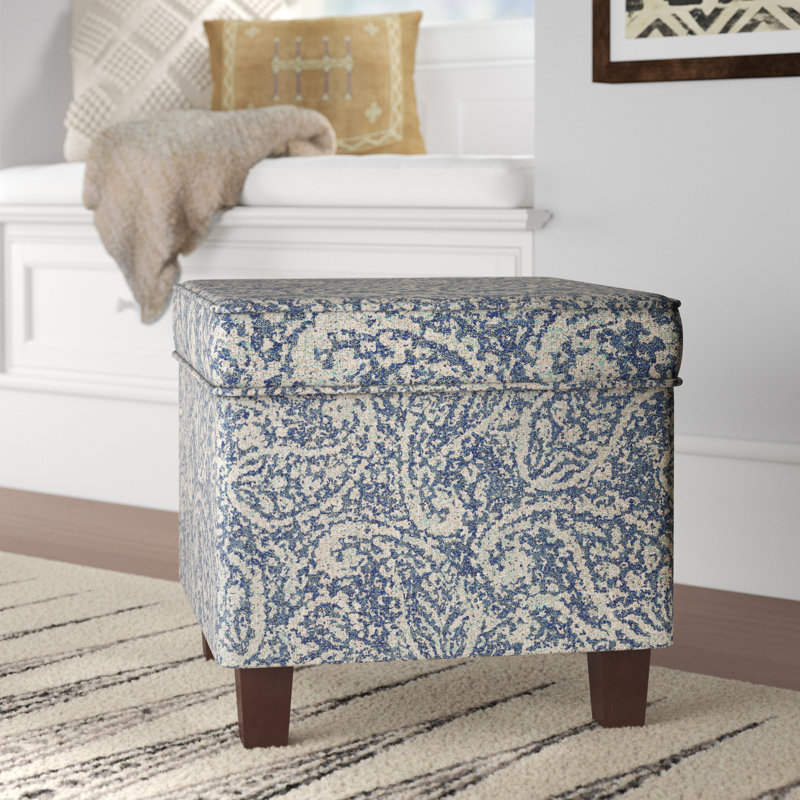 Repose-pieds carré avec rangement 17,5 "Asha, Motif cachemire bleu