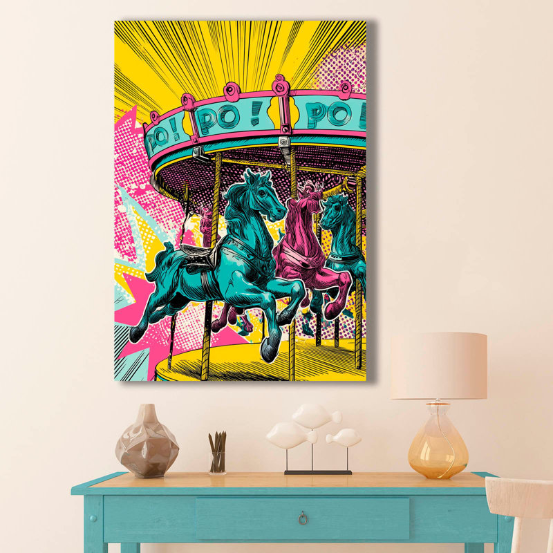 Carousel Horses Pop Art, H 27,6 po x l 17,7 po