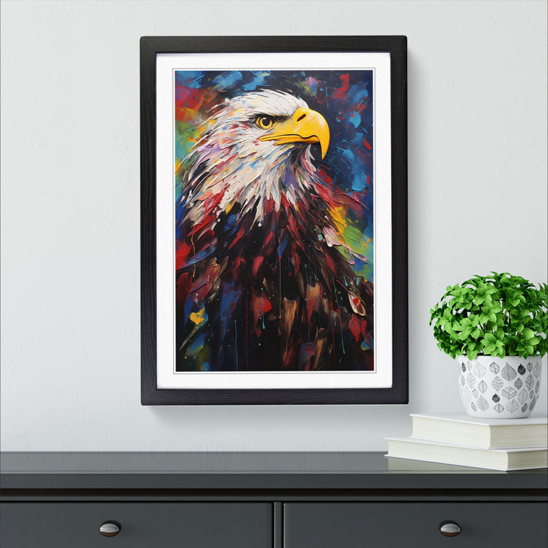 Eagle - Single Picture Frame Print on Wood, 64cm H x 46cm W, Black Framed