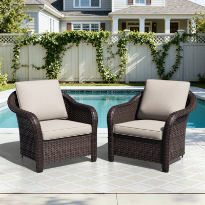 2-person Outdoor Rattan Armchairs With Cushions