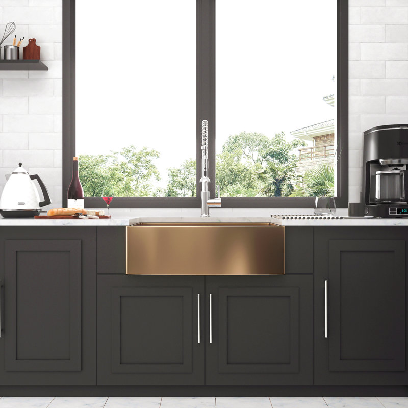 36 Farmhouse Sink - 36 Inch Kitchen Sink Stainless Steel 16 Gauge Apron Front Kitchen Sink, Gold