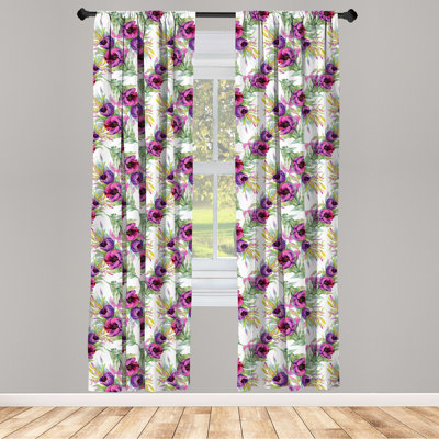 Floral Semi-Sheer Rod Pocket Curtain Panels