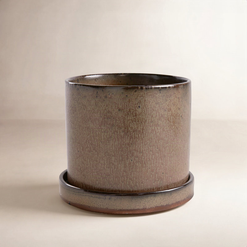 Tyron Ceramic Pot Planter, Brown, 7" H x 6.5" W x 6.5" D