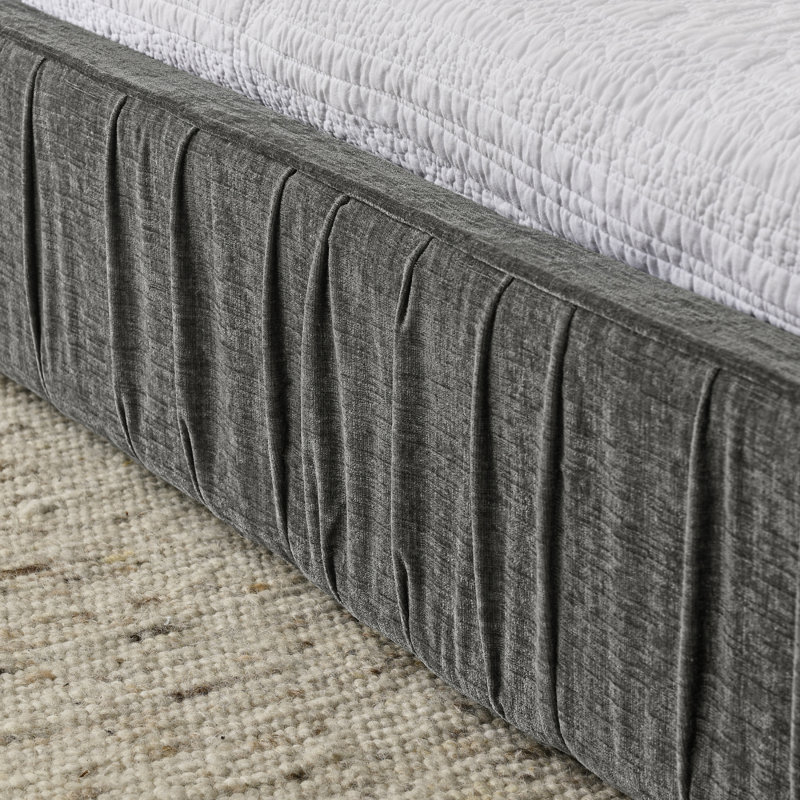 Queen Size Upholstered Bed Frame With Chenille Fabric With Pleated Design,Grounded Queen Size Platform Bed With Headboard And Solid Frame. No Box Spring Needed-Grey(88"*67"*23.5")