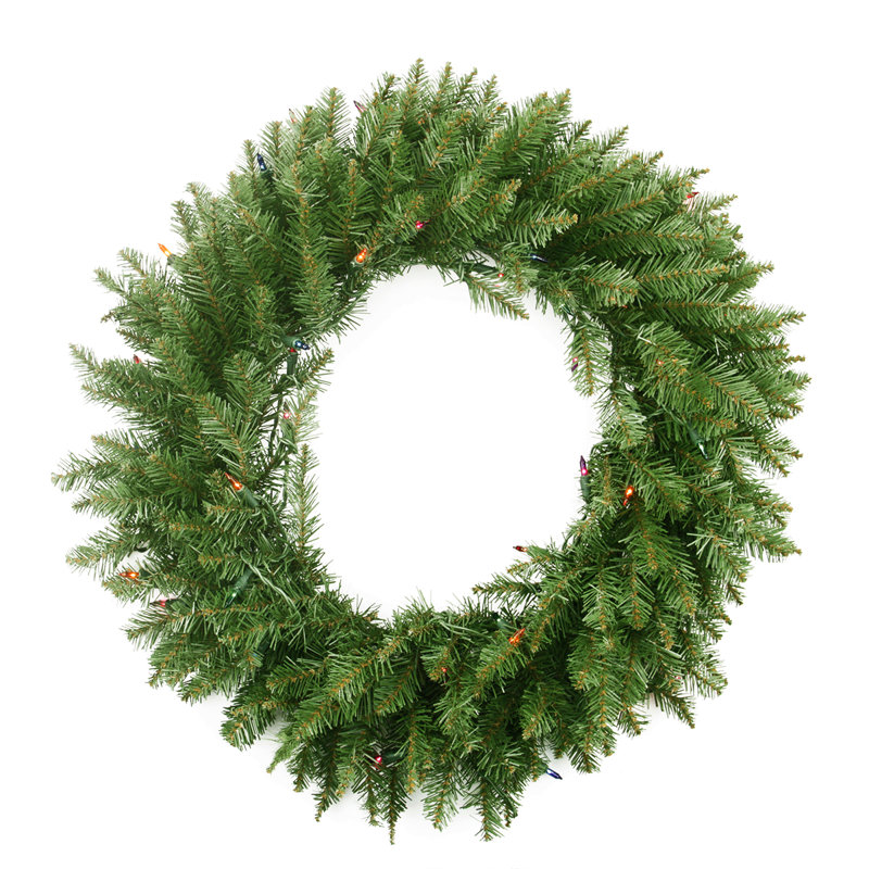 Couronne de Noël artificielle pré-éclairée en pin du Nord, Multicolore, 24 po