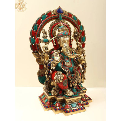 Ganesha en laiton 22 "avec Kirtimukha Prabhavali