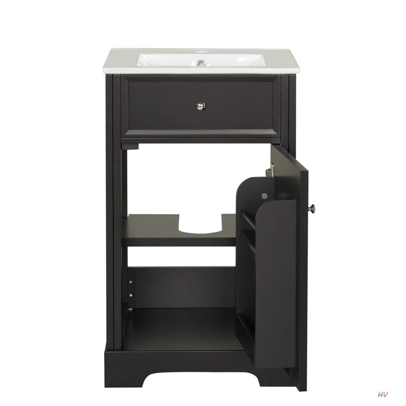 Meuble-lavabo de 20 po avec lavabo, armoire de salle de bain avec porte à fermeture douce, support de rangement et tablette réglable