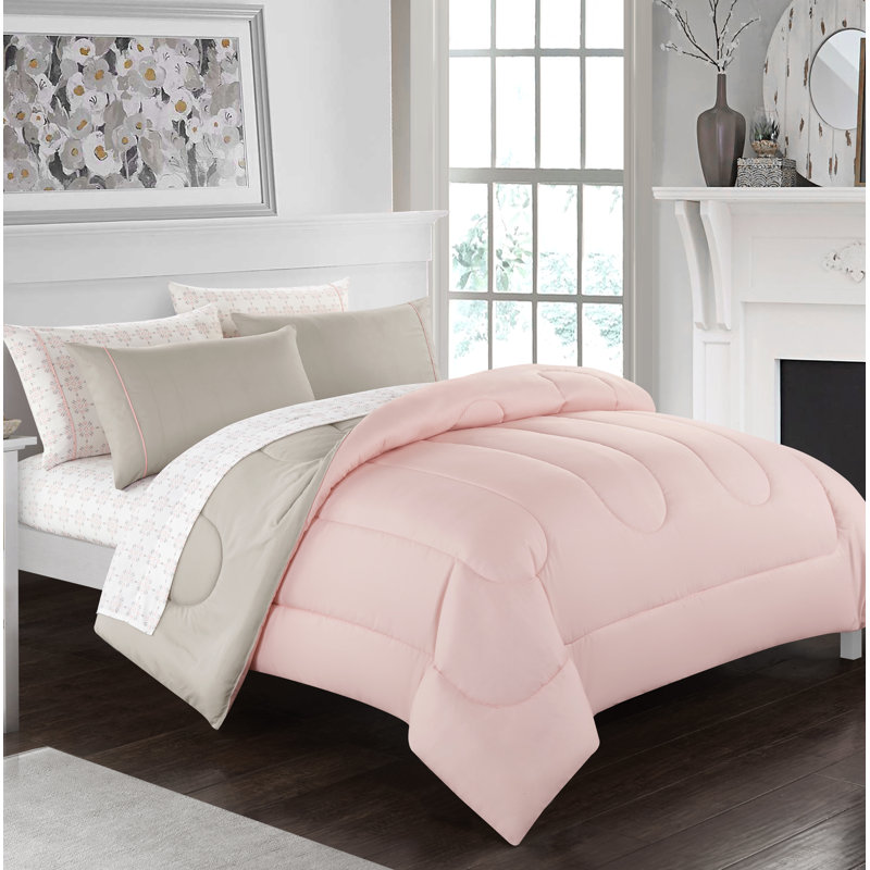Blush and Beige Queen Reversible Polyester Comforter Set