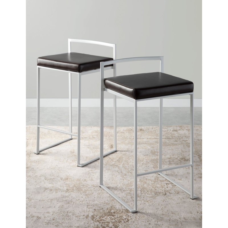 Tabouret de bar et de comptoir Ernestine, Blanc, Similicuir brun, Tabouret de comptoir (siège d'une hauteur de 27 p