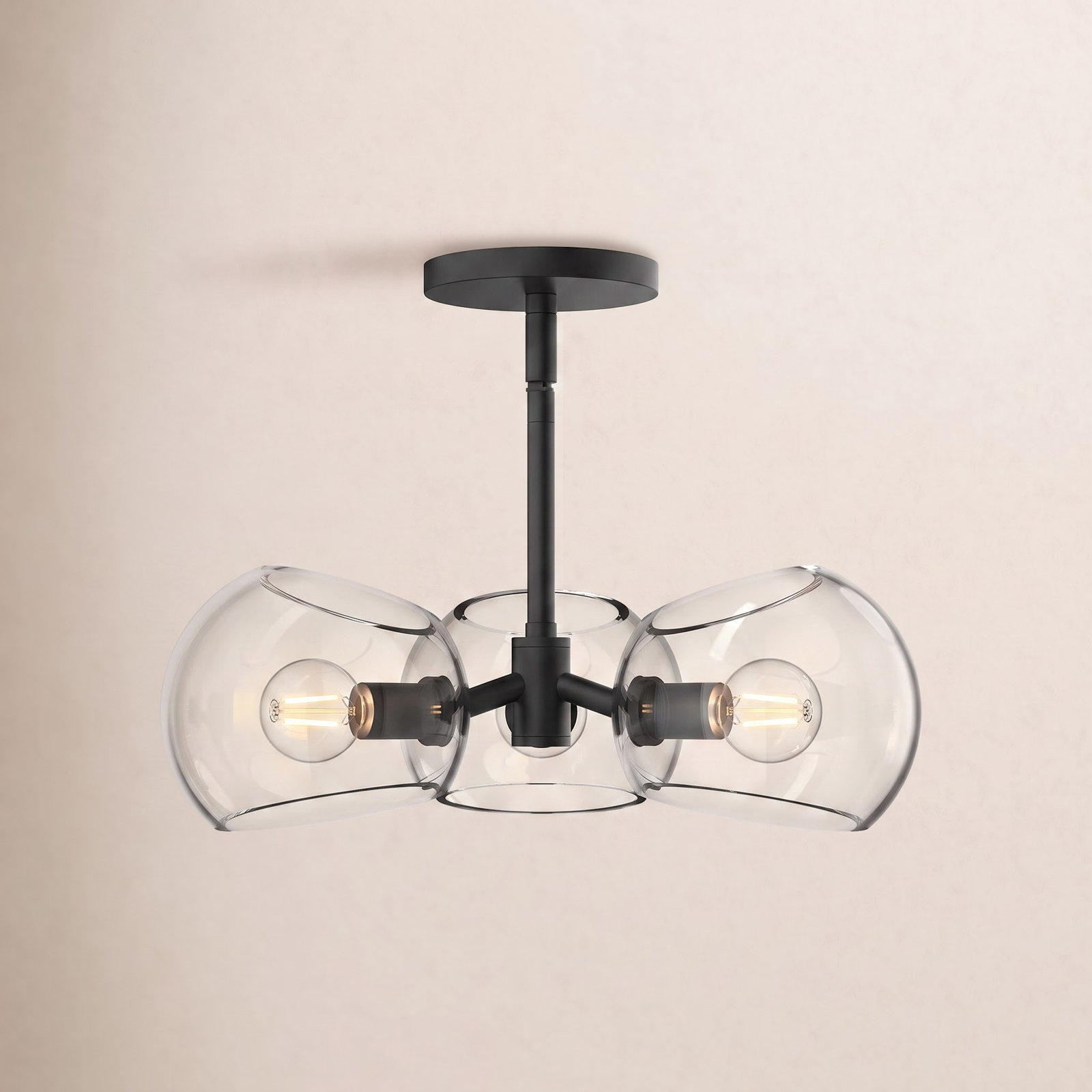 Willow 3 Light Glass Pendant, Clear, Matte Black