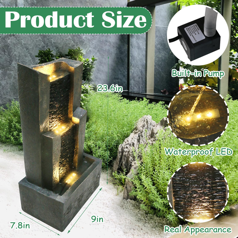 Fontaine autoportante à 3 niveaux avec bols en cascade Faux Rock