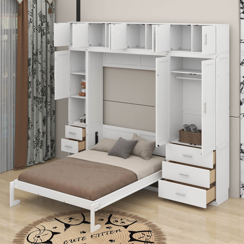 Lit escamotable double avec casiers et armoires