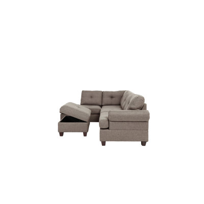 Contemporary 3-Pcs Sectional Sofa Mocha Dorris Fabric Cushion Sofa Chaise Ottoman Reversible Couch Pillows