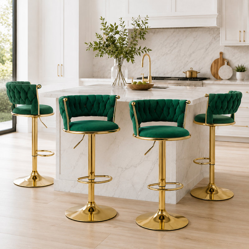 Swivel Upholstered Counter Stool with Metal Frame, Green
