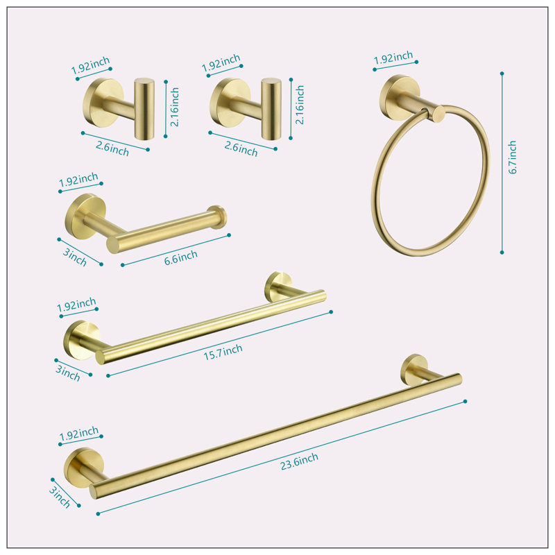 Bathroom Hardware Set, Brushed Gold