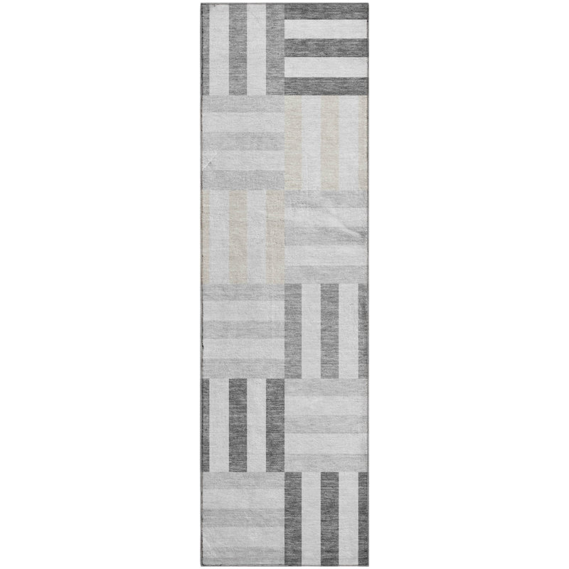 Premium Machine Washable Mayfield AMF2332 Geometric Rug, Gray, 2'3" x 7'6" Runner