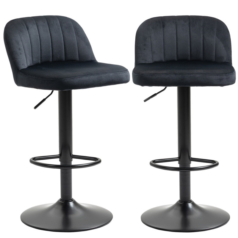 Homcom Adjustable Bar Stools Set Of 2, Velvet Counter Height Barstool, Upholstered Kitchen Stool With Swivel Seat, Steel Frame, Footrest For Kitchen Counter And Dining Room