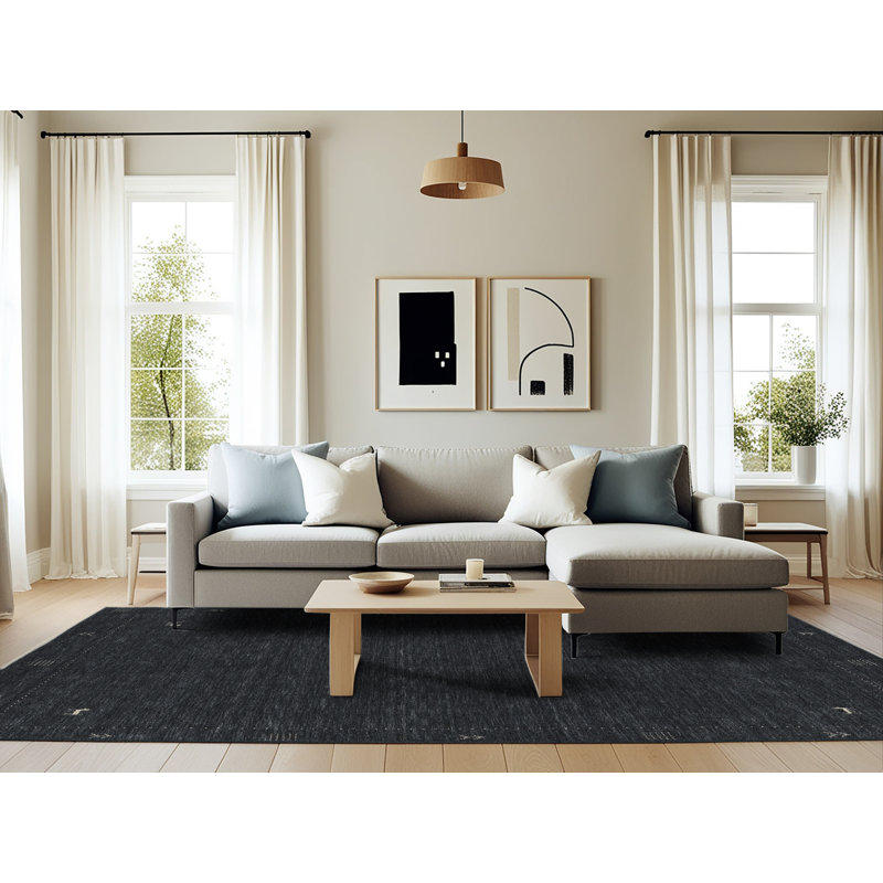 Tapis contemporain noir, Rectangle 6 pi 0 po x 9 pi 0 po
