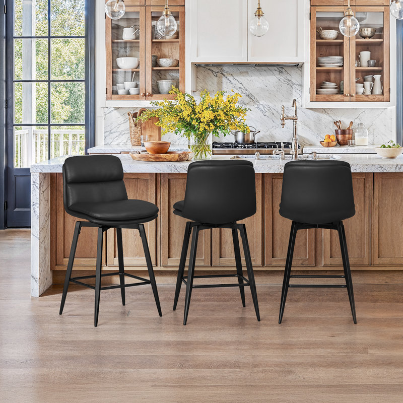 26" Swivel Upholstered Counter Stool With Metal Frame, Black