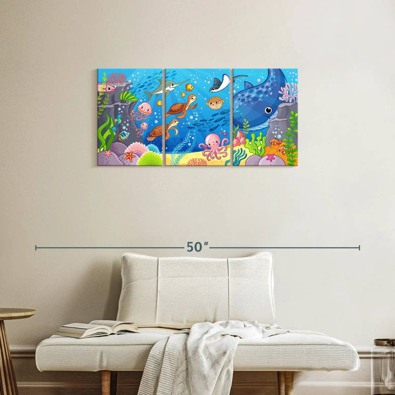 'Cartoon Underwater Animals, 18" H x 38" W