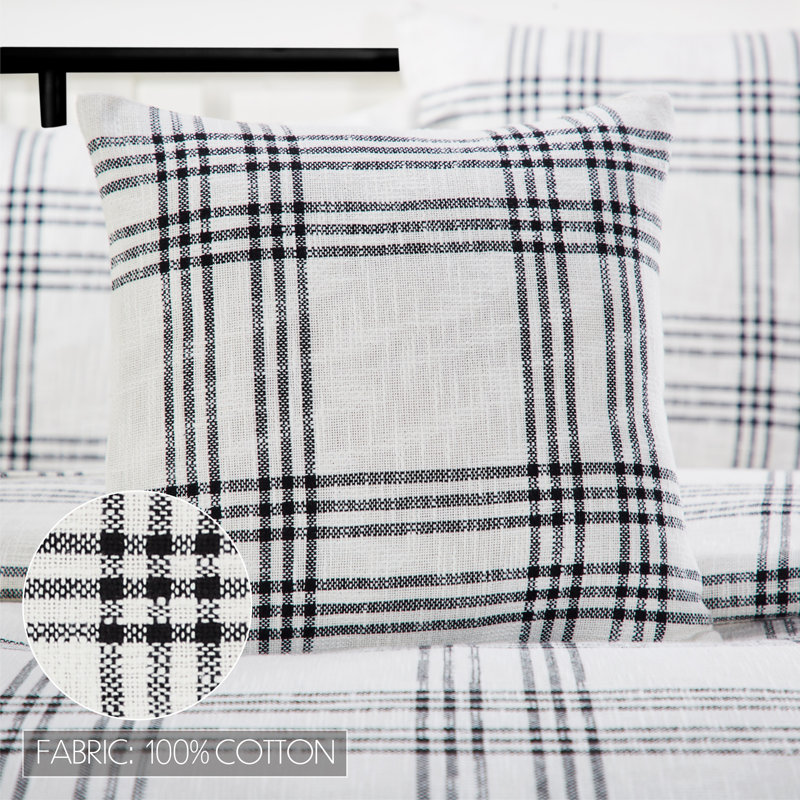 Black and White Plaid Cotton Reversible Throw Pillow