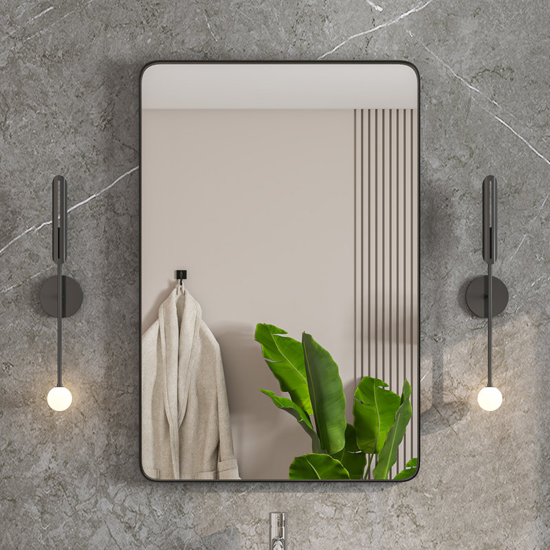 Ebern Designs Ragio Rectangular Black Metal Framed Mirror, 30" x 36"