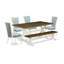 L'ensemble de table de salle à manger 6 pièces contient une table de salle à manger rectangulaire et 4 chaises rembourrées en tissu bleu lin avec un banc, lin blanc-1101278477-1101278479