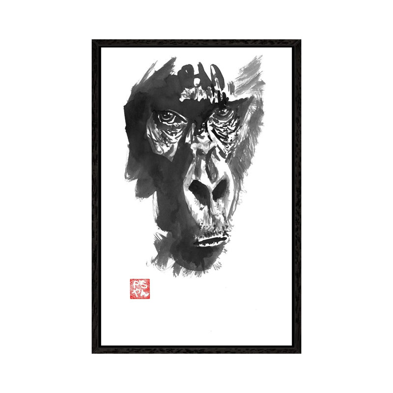 Gorilla by Péchane - Print on Canvas, 101.6 cm H x 66.04 cm W, Black Framed