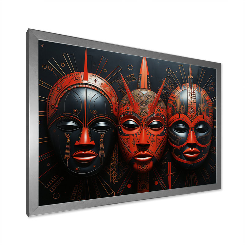 «Cintya Red African Masks I», reproduction sur toile, H 30 po x l 40 po x P 1,5 po, Cadre photo argenté