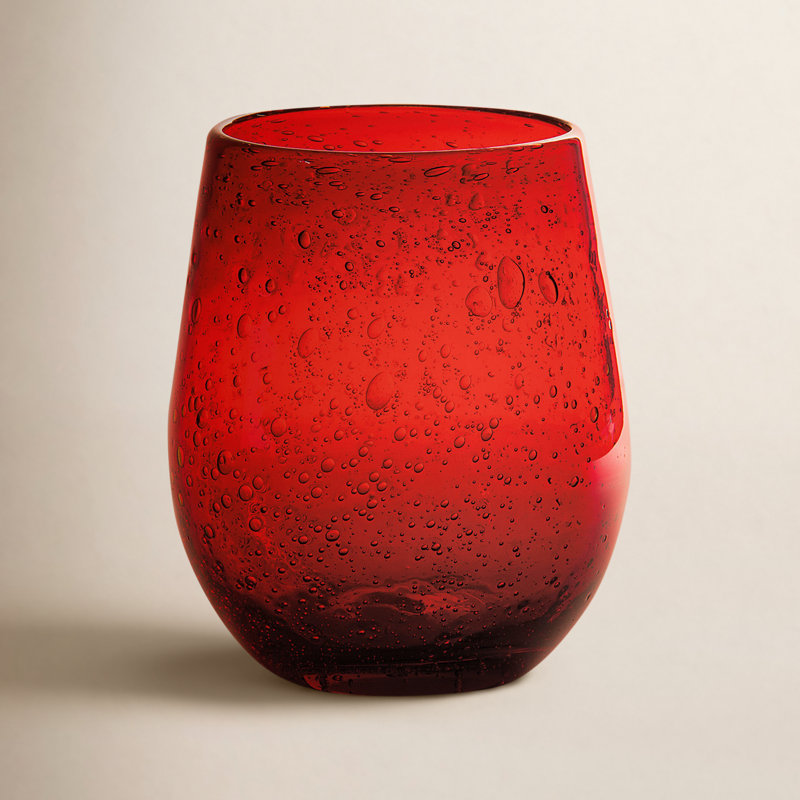Eradu 14oz. Handmade Stemless Wine Glass, Red