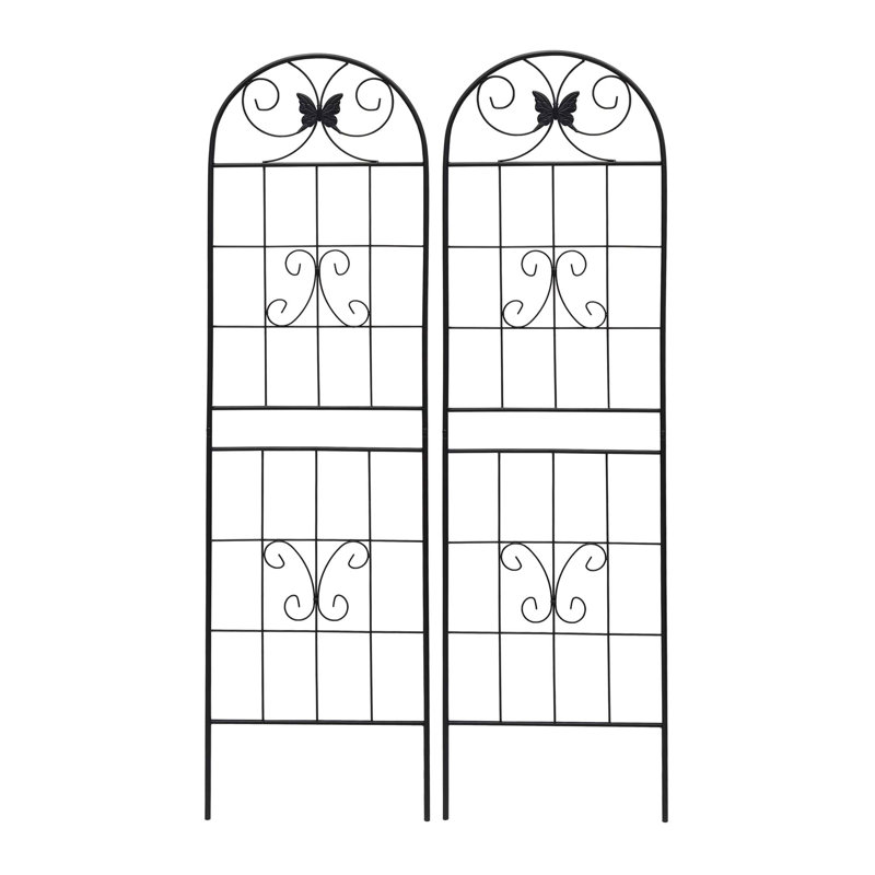 Paquet de 2 treillis de jardin en métal antirouille pour plantes grimpantes support de fleurs extérieur noir