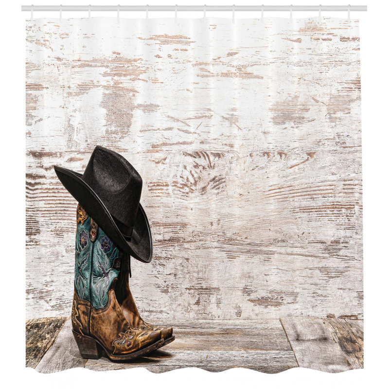 Ensemble de rideau de douche Western + crochets, H 75 po x l 69 po