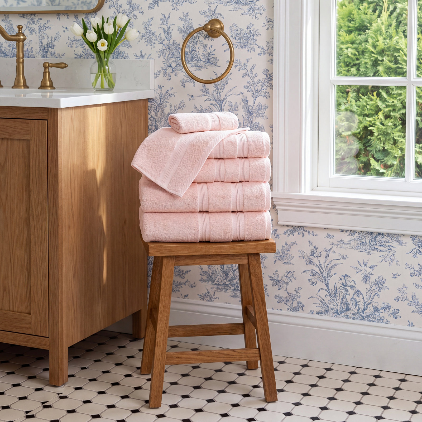6-Piece Quick-Dry Cotton Towel Set, Peach