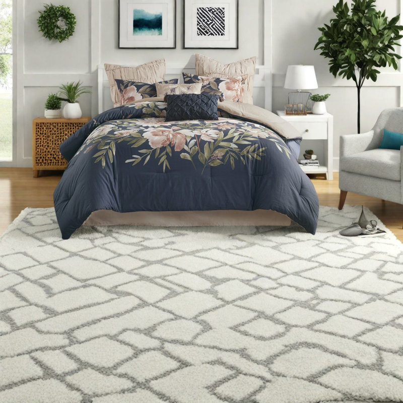 Ensemble de literie en coton 8 pièces de qualité supérieure, édredon bleu marine, style
