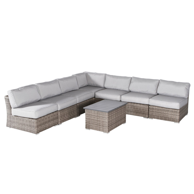 Ensemble de conversation de terrasse en osier pour 6 personnes avec coussins entièrement assemblé