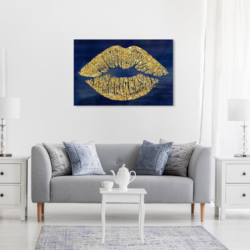 Navy and Gold Glitter Kiss Canvas Print, 20 x 30 inches