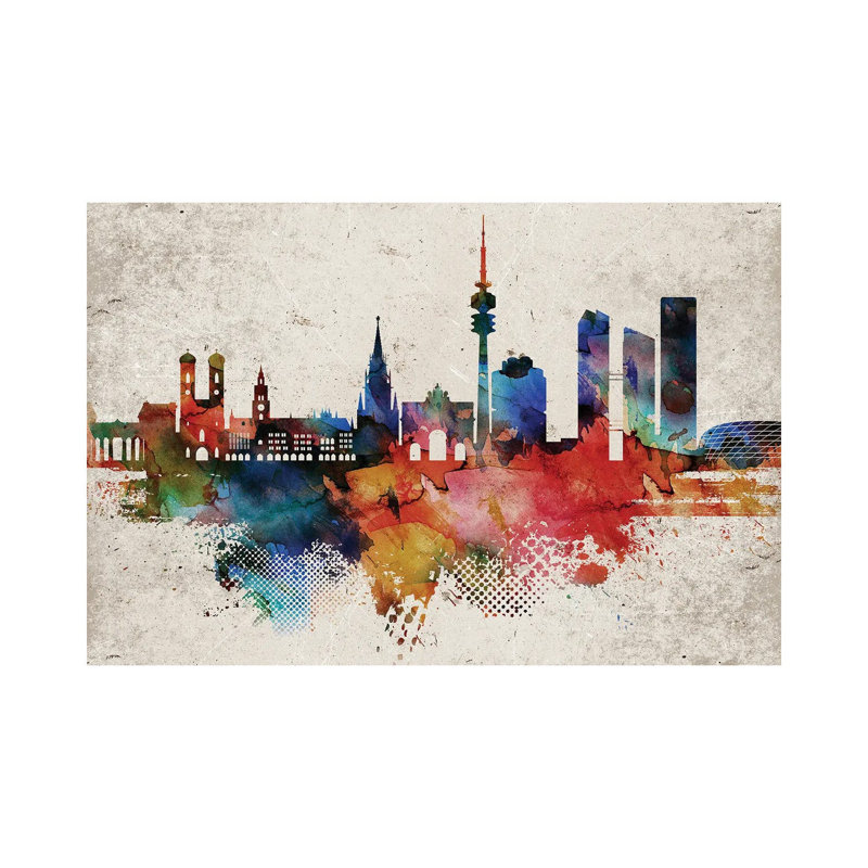 Munich Abstract Skyline by WallDecorAddict - Wrapped Canvas Print, 20.32 cm H x 30.48 cm W