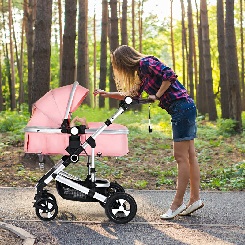 Baby Stroller, Foldable Infant Carriage, Bassinet Stroller for Newborn and Infant, Pink