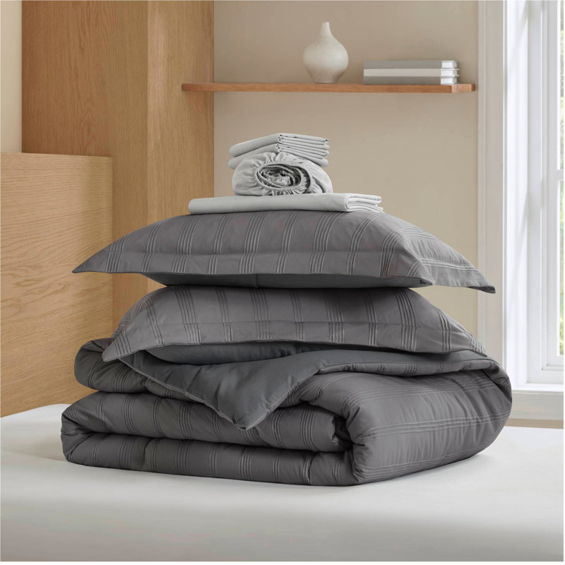 Ensemble d'édredon 7 pièces, Gris anthracite, Édredon double et 6 pièces supplémentaires
