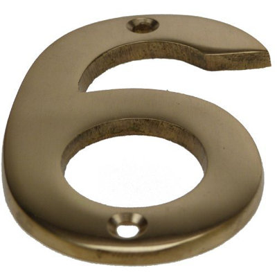  House Door Number in Brass Finish, No. 6 - Numeric Digits Plate, Plates Plaque Gold Sign - 3"