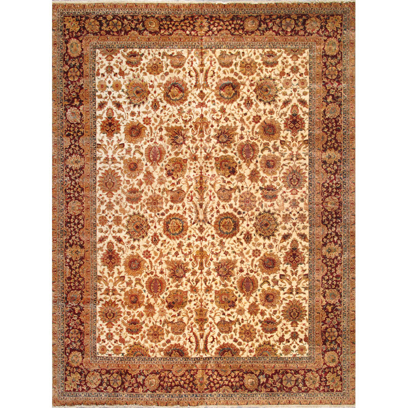 Tapis noué à la main beige / rouge Crown Jewel Agra, Rectangle 8 pi x 10 pi 2 po