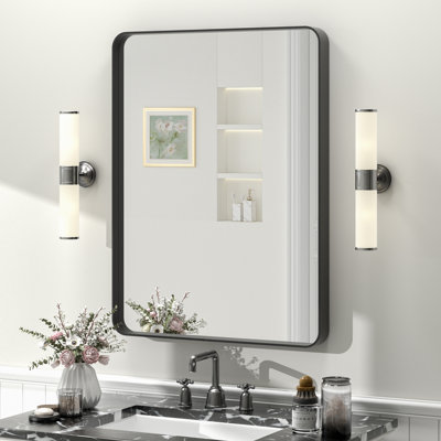 Miroir de salle de bain mural en verre trempé et métal Molly