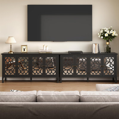 63" Carved Buffet Cabinet With Mirrored Door Set Of 2