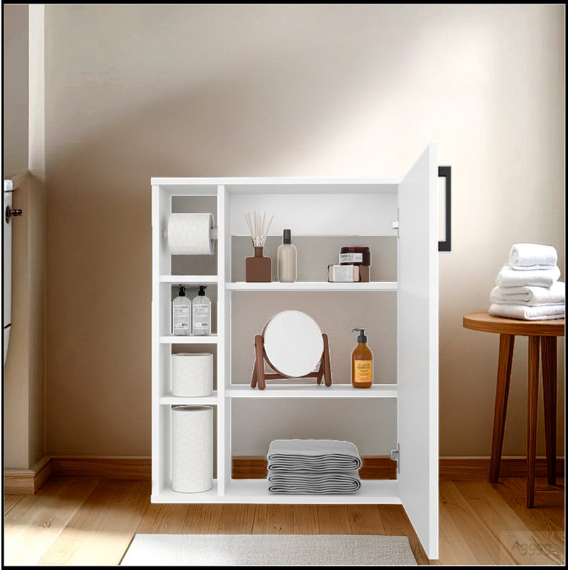 Pharmacie Rosemont, finition en bois manufacturé, une porte, tablettes réglables, solution de rangement pour salle de bain