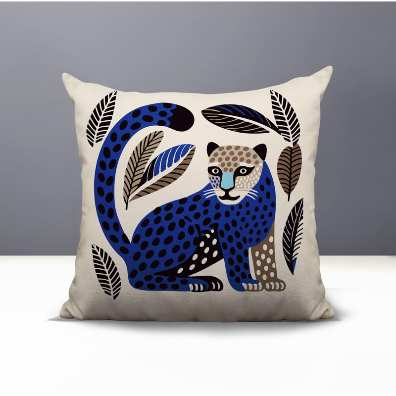 Oreiller carré réversible intérieur / extérieur Ayra Leopard, Carré 15 po, Marine